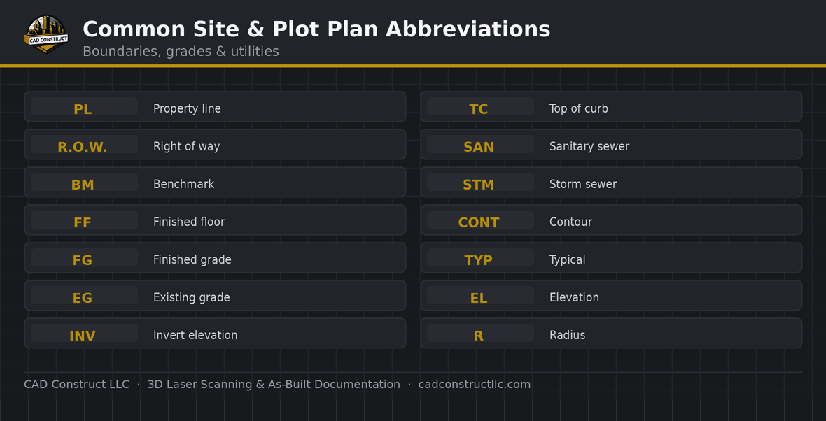 Site & plot plan abbreviations guide | CAD Construct LLC